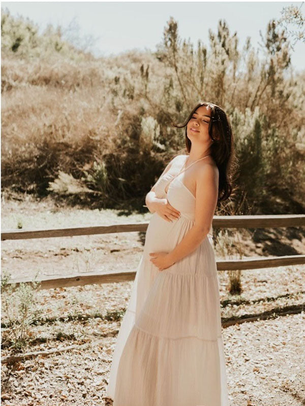 Beaumama robes longue grossesse licou dos nu épaules dénudées vacances femme enceinte