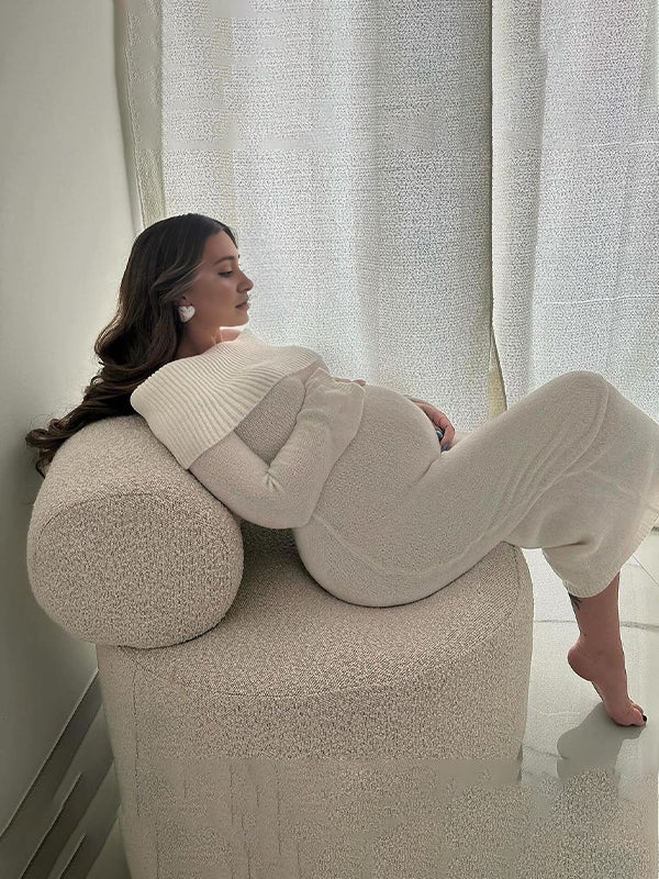 Beaumama robe pulls longue grossesse chic élégant crochet tricot épaule dénudée moulante femme enceinte