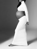 Beaumama robes photo longue grossesse élégant costume deux pièces plissé moulante baby shower femme enceinte