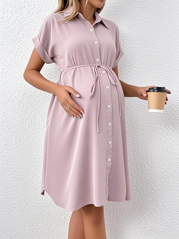 Beaumama robe chemises mi-longue grossesse casual ceinture boutonnage femme enceinte