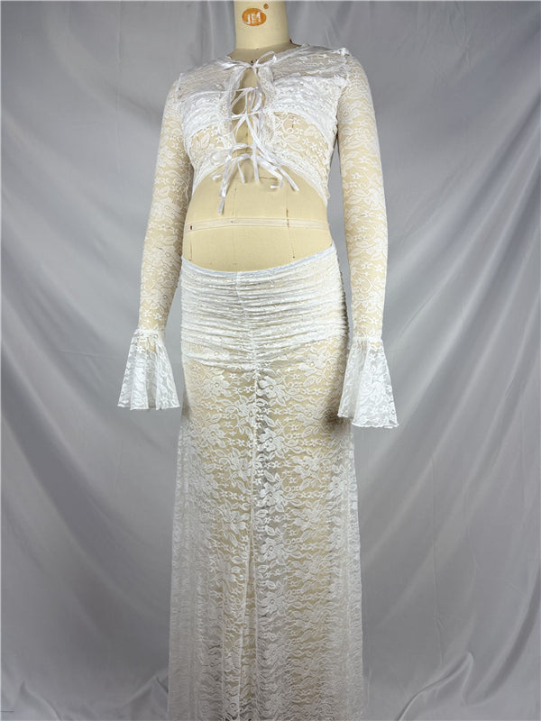 Beaumama robes photo longue grossesse élégant costume deux pièces dentelle nœud papillon femme enceinte
