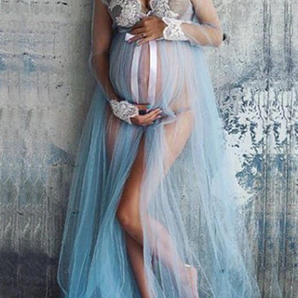 Beaumama robe longues grossesse dentelle grenade noeud papillon fendu shooting photo