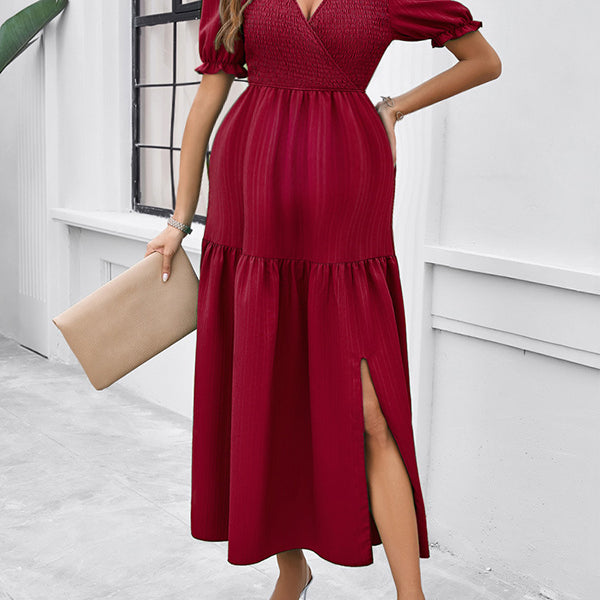 Robe longue grossesse fendu le côté fluide trapèze bordeaux