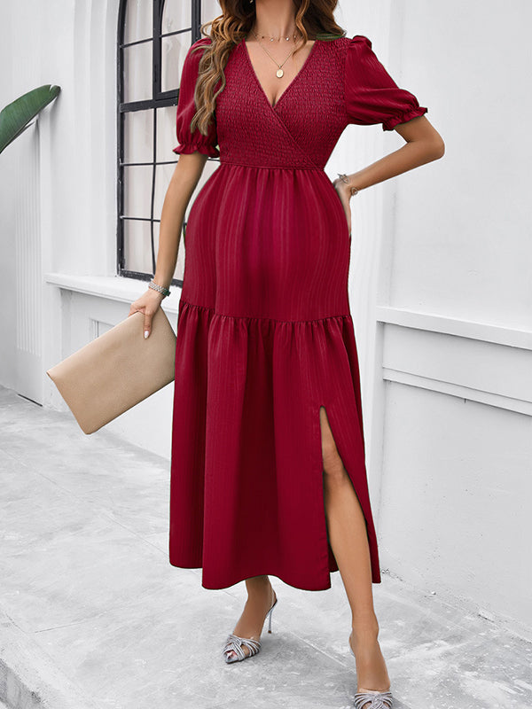 Robe longue grossesse fendu le côté fluide trapèze bordeaux
