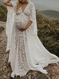 Beaumama robes photo longue grossesse élégant bohème dentelle fluide irrégulier queue femme enceinte