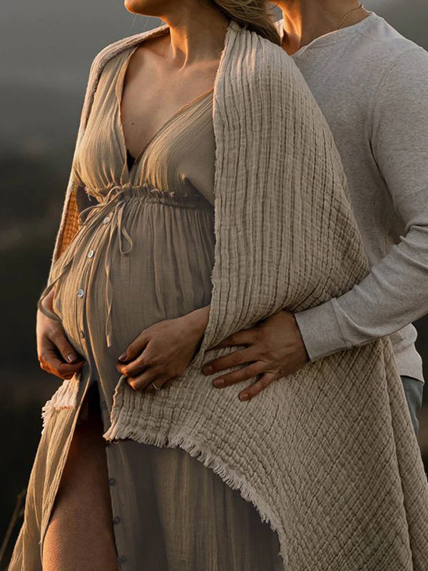 Beaumama robes photo longue grossesse mousseline Boutonnage baby shower femme enceinte