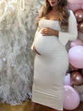 Beaumama robes longue grossesse baby shower élégant fente au dos col carré moulante femme enceinte