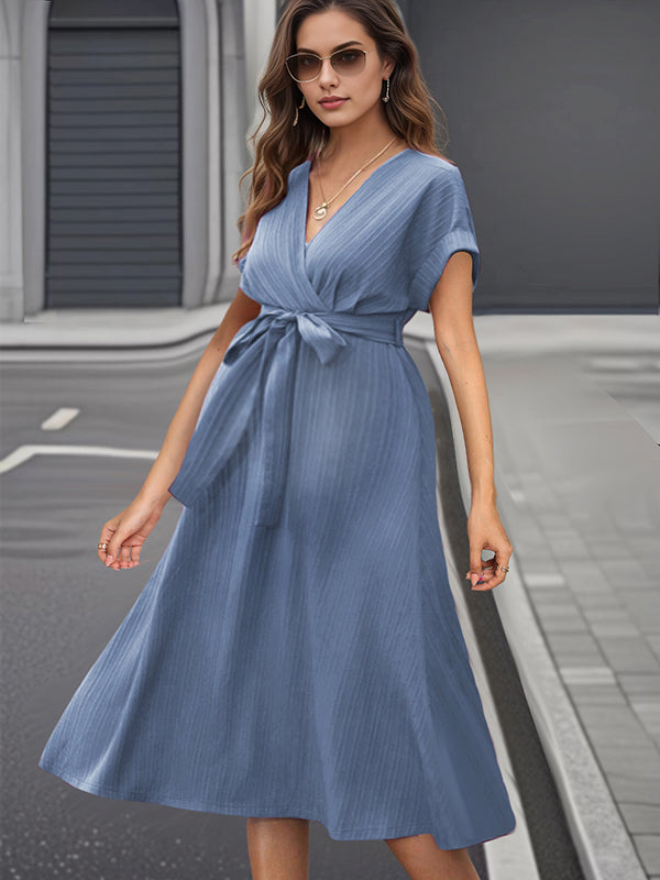 Beaumama robe mi-longue grossesse élégant travail ceinture rayé fluide femme enceinte