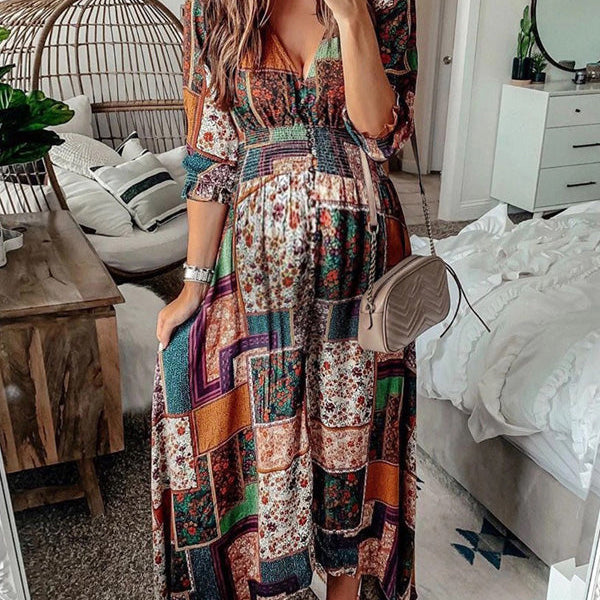 Beaumama robe longue grossesse géométrique chic boheme ethnique