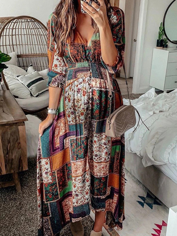 Beaumama robe longue grossesse géométrique chic boheme ethnique