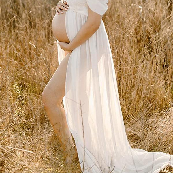 Beaumama robe photo fente avant longue grossesse fluide col bateau femme enceinte