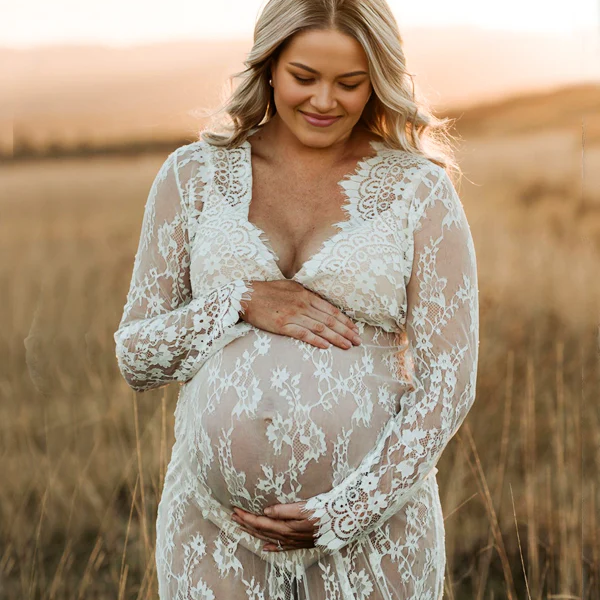Beaumama robe longue de grossesse transparente dentelle shooting seance photo femme enceinte