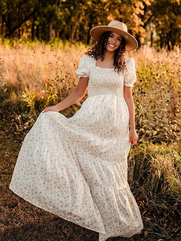 Beaumama robes longue grossesse liberty imprimé fleurie plis femme enceinte