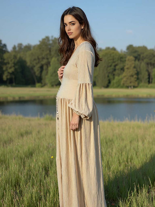 Beaumama robes longue grossesse bohème enceinte shooting boutonnage fente avant fluide femme enceinte