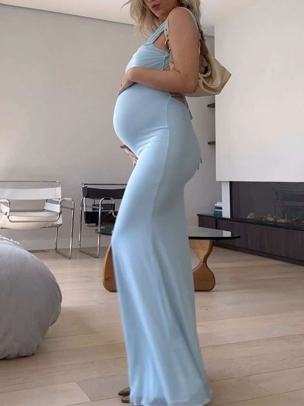 Beaumama robe longue grossesse babyshower croisé dos strap femme enceinte