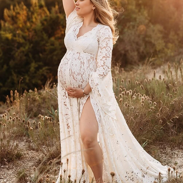 Beaumama robes photo longue grossesse élégant enceinte shooting fendu le côté dentelle queue femme enceinte