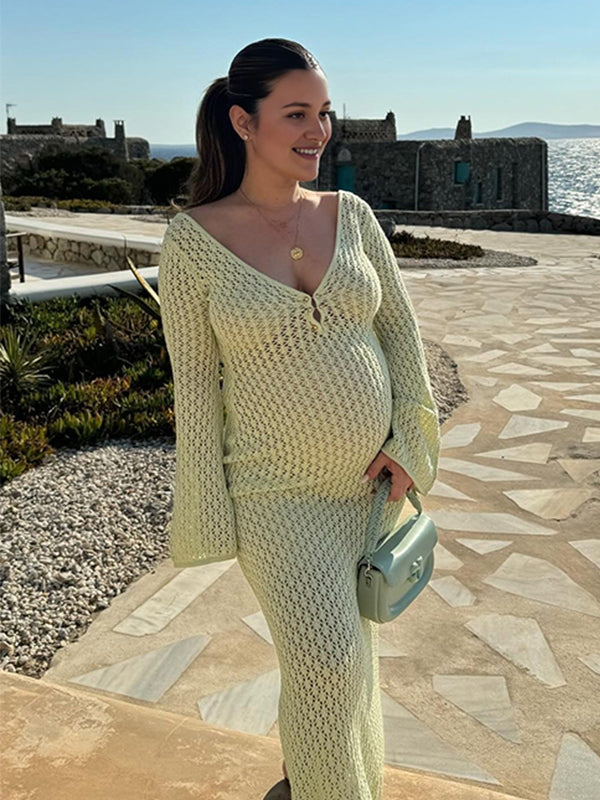 Beaumama robes longue grossesse découpe casual soirée élégant femme enceinte