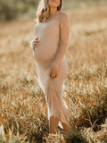 Beaumama robes photo longue grossesse élégant perle brillante fente au dos tulle transparent moulante femme enceinte
