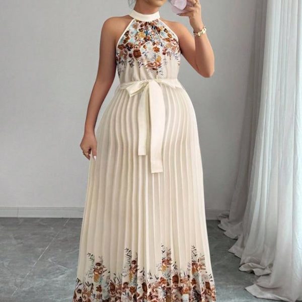 Beaumama robe longue grossesse vacances imprimé fleurie ceinture plissé licou femme enceinte
