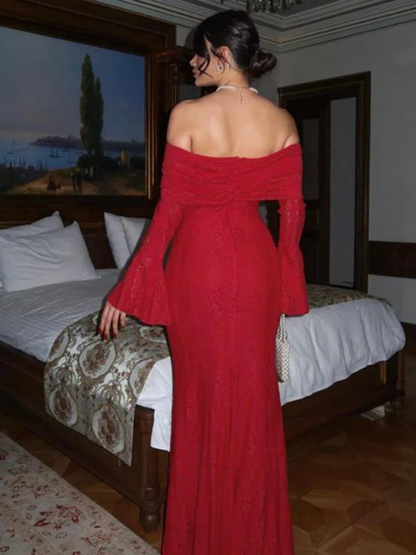 Beaumama robe shooting longue grossesse élégant chic dentelle épaule dénudée volants sirene femme enceinte