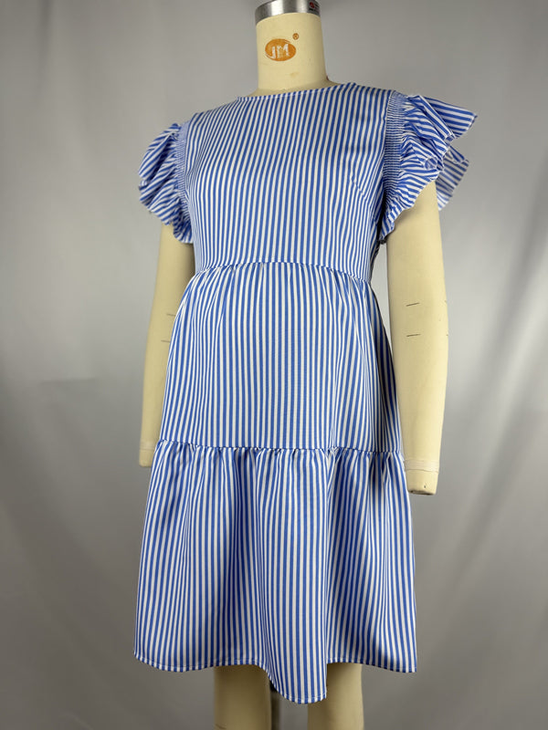 Robes courte de grossesse manches volantes-Bleu