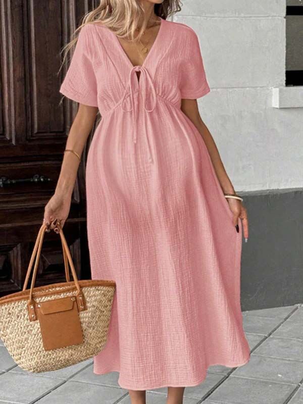 Beaumama robe longue grossesse coulisse taille fluide trapèze ample et confortable femme enceinte