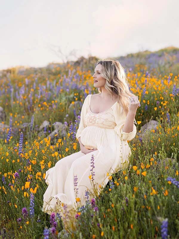 Beaumama robes shooting longue grossesse bohème broderie fleurie fluide femme enceinte