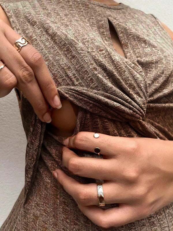 Beaumama robes allaitement mi-longue grossesse plissé col rond casual femme enceinte