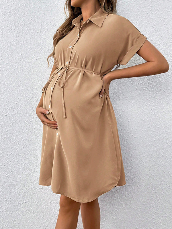 Beaumama robe chemises mi-longue grossesse casual ceinture boutonnage femme enceinte