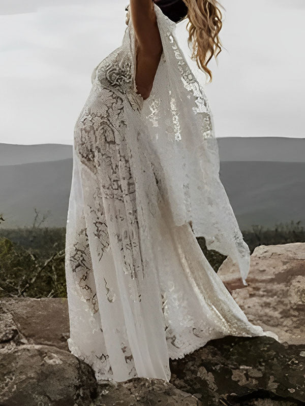 Beaumama robes photo longue grossesse élégant bohème dentelle fluide irrégulier queue femme enceinte