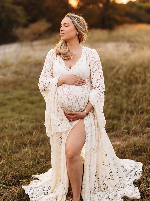 Beaumama robes photo longue grossesse élégant enceinte shooting fendu le côté dentelle queue femme enceinte