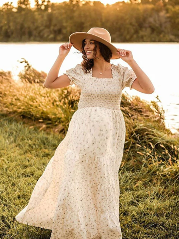 Beaumama robes longue grossesse liberty imprimé fleurie plis femme enceinte