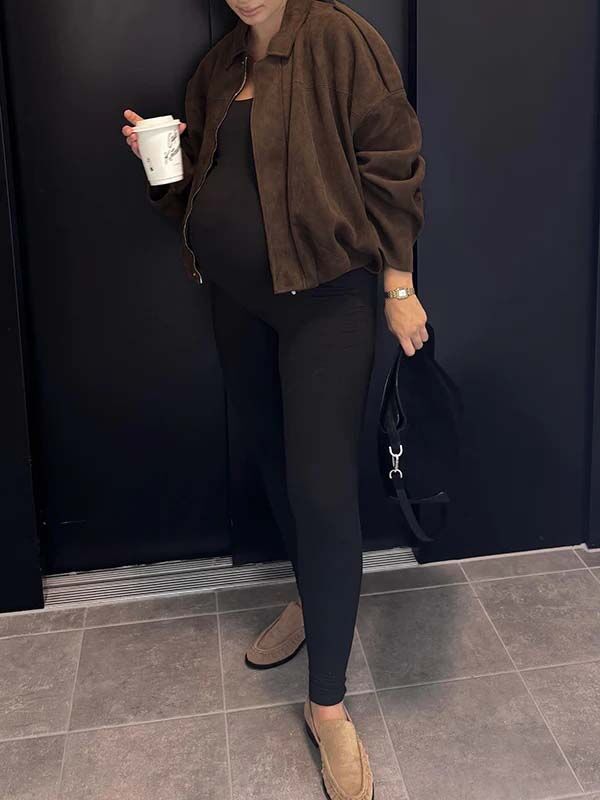 Beaumama veste grossesse casual suédine zippé manteau d'hiver femme enceinte