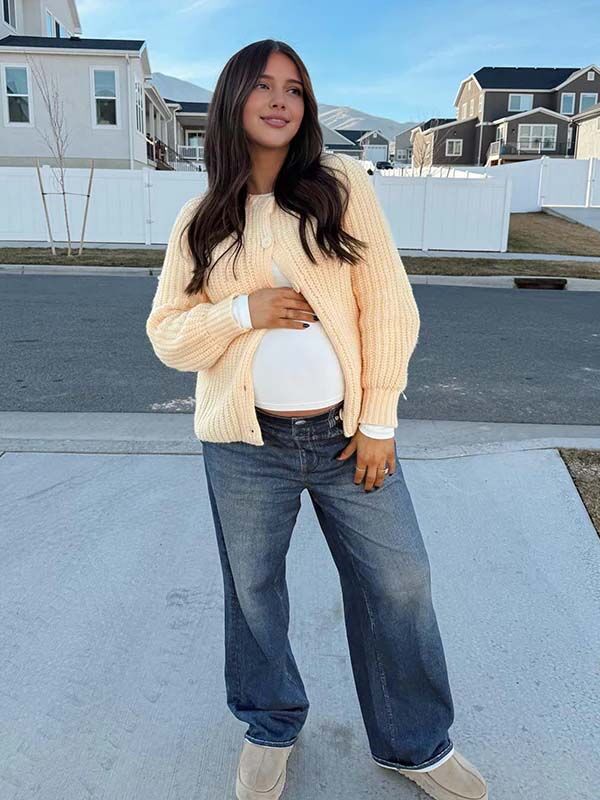 Beaumama gilets en maille grossesse casual chic rugueux boutonnage femme enceinte