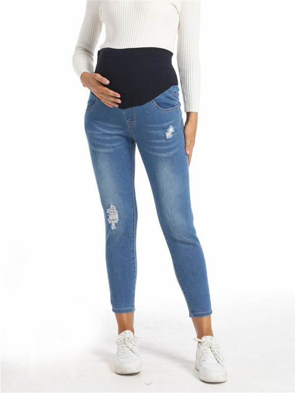 Beaumama jeans crayon grossesse casual chic simple moulante poches déchiré troué taille haute femme enceinte