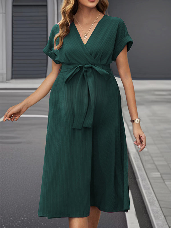 Beaumama robe mi-longue grossesse élégant travail ceinture rayé fluide femme enceinte