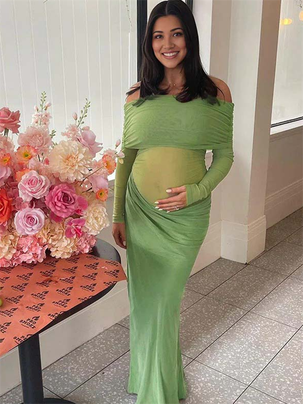 Beaumama robe longue grossesse élégant cérémonie cocktail tulle transparent épissage découpe femme enceinte
