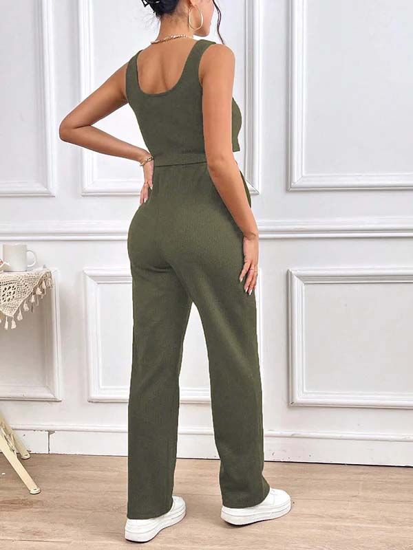 Beaumama pantalon débardeur grossesse coulisse taille 2 pièces casual basique femme enceinte