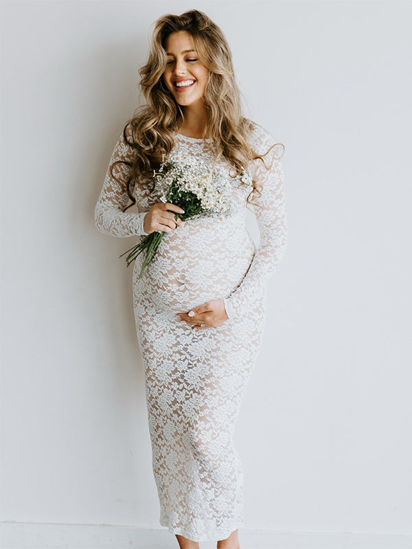Beaumama robe de mariage longue grossesse chic dentelle transparent moulante femme enceinte