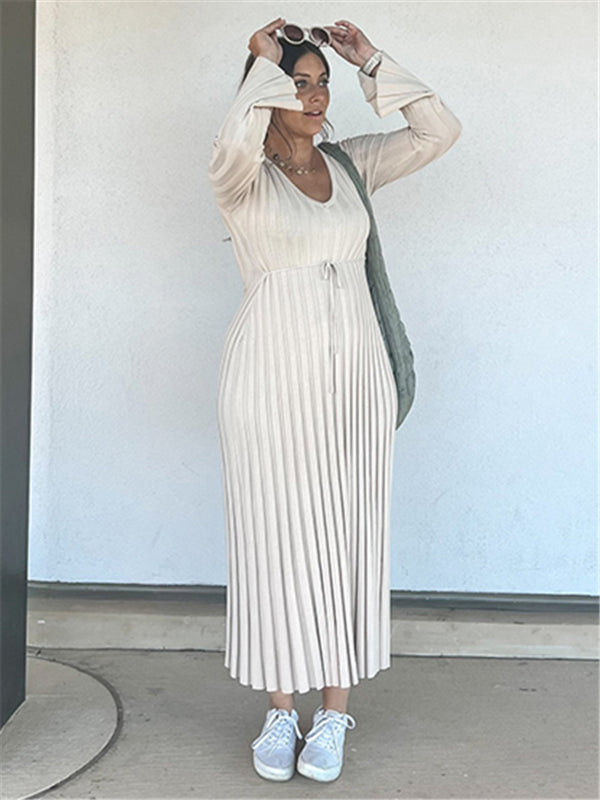 Beaumama robes longue grossesse élégant casual rayé plissé ceinture trapèze femme enceinte