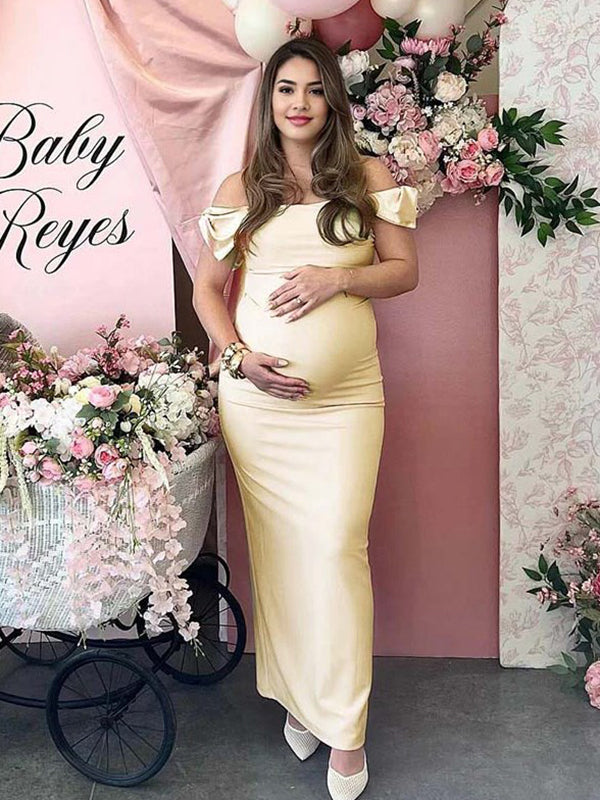 Beaumama robe baby shower de grossesse longue nœud papillon épaule dénudée femme enceinte