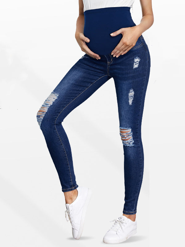 Beaumama jeans crayon grossesse casual simple poches déchiré troué taille haute moulante femme enceinte