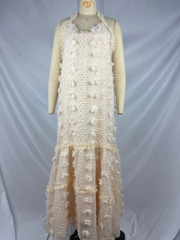 Beaumama robes longue grossesse applique fleur ruchés froncées licou élégant femme enceinte