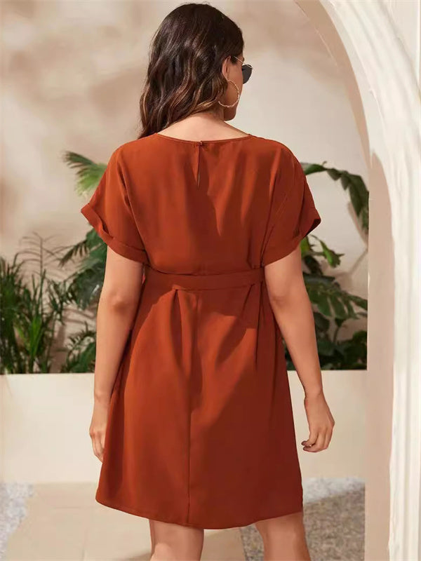Beaumama robes courte grossesse unicolore nœud papillon col rond femme enceinte