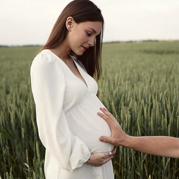 Beaumama robes mi-longue grossesse v-cou élégant femme enceinte