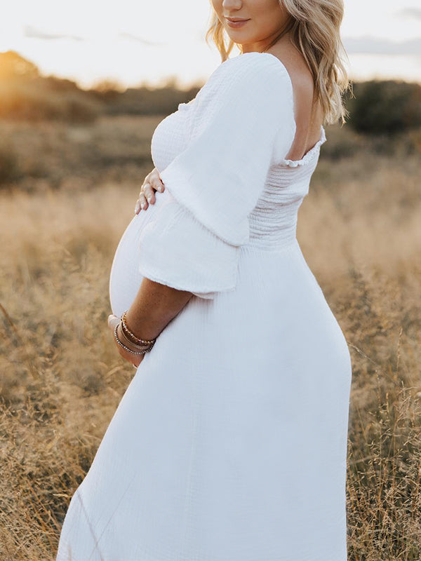 Beaumama robes photo longue grossesse élégant Bohème Manches bouffantes femme enceinte