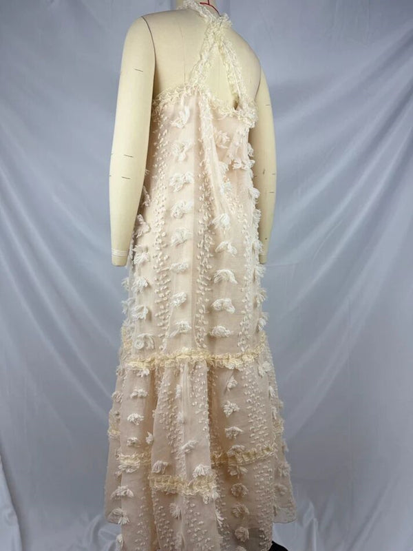 Beaumama robes longue grossesse applique fleur ruchés froncées licou élégant femme enceinte