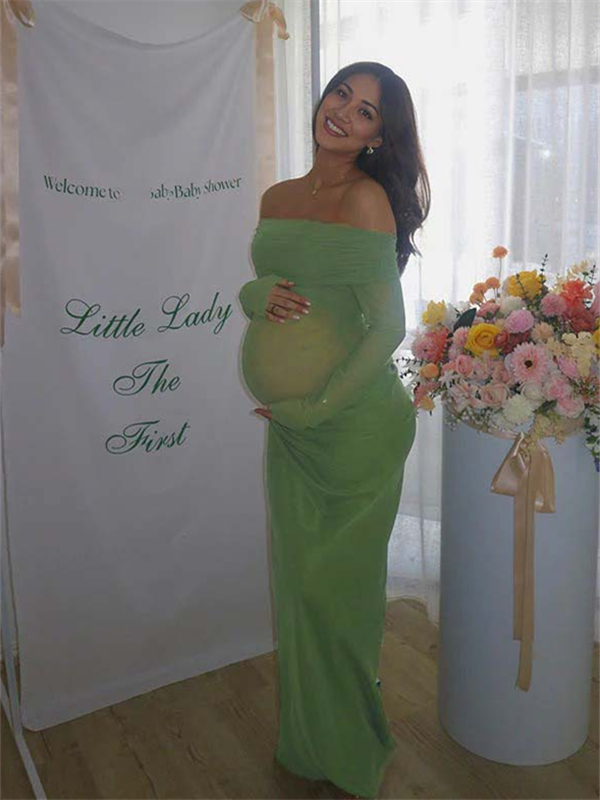 Beaumama robe longue grossesse élégant cérémonie cocktail tulle transparent épissage découpe femme enceinte