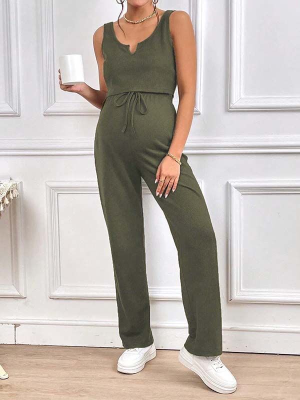 Beaumama pantalon débardeur grossesse coulisse taille 2 pièces casual basique femme enceinte