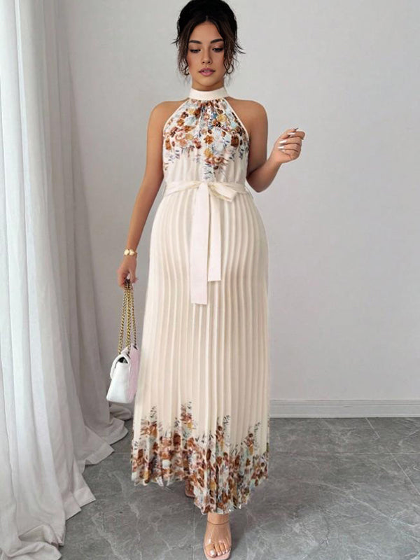Beaumama robe longue grossesse vacances imprimé fleurie ceinture plissé licou femme enceinte